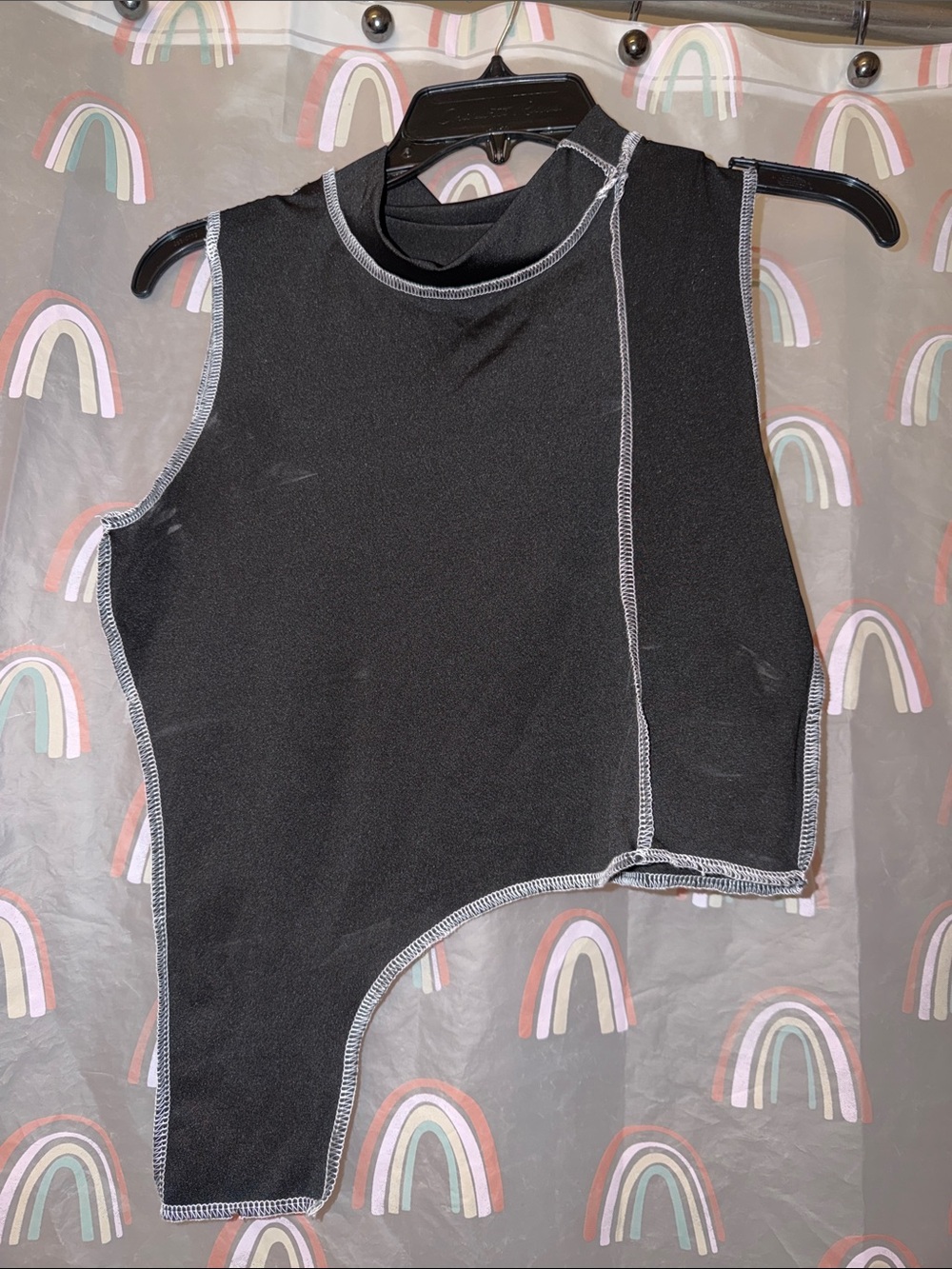 Asymmetric Black Tank Top with Contrast Stitching